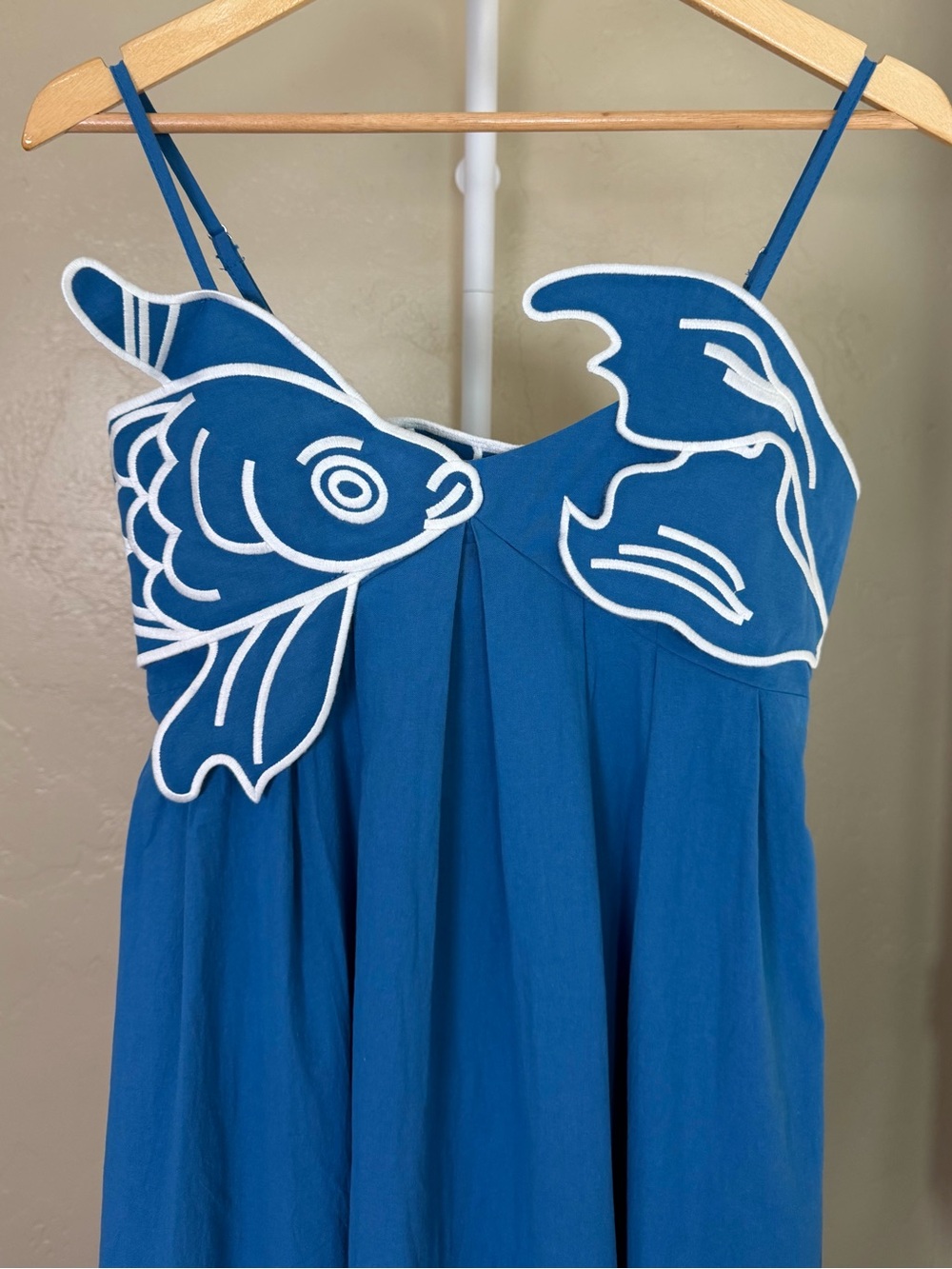 Commense Ocean Blue Embroidered Fish Maxi Dress Small NWT Cotton Blend - Picture 4 of 9